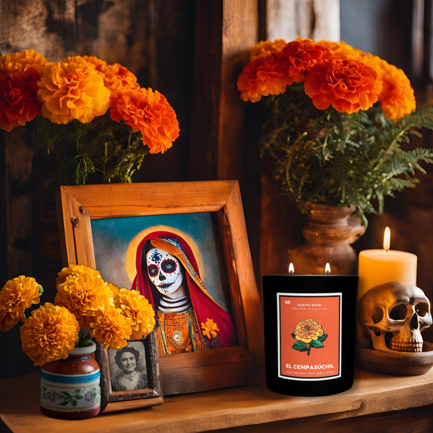 El Cempasúchil | Día de los Muertos Lotería Candle